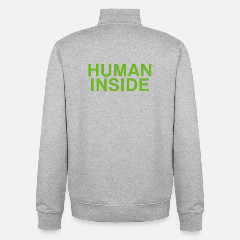 HUMAN INSIDE Text Design - Unisex Organic Zip Sweatshirt by Stanley/Stella - heather grey