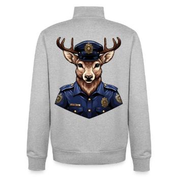 Police des cerfs - Sweat zippé unisexe en coton bio Stanley/Stella - gris chiné - Dos - AI Model Male 185 light (185cm)