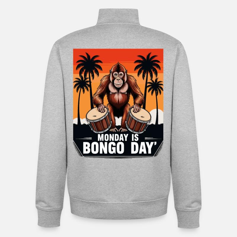 Monkey Bongo Batteur - Sweat zippé unisexe en coton bio Stanley/Stella - gris chiné