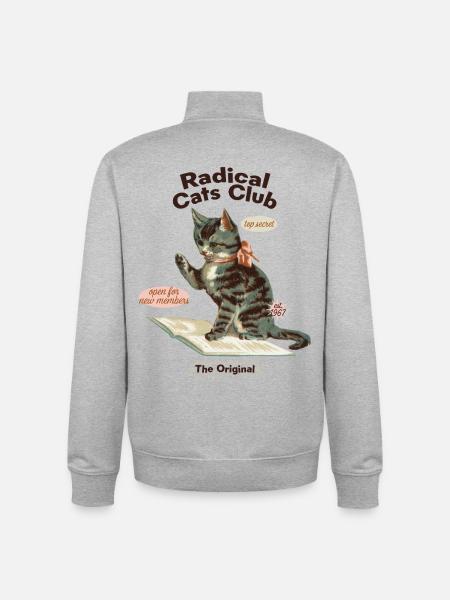 Radical Cats Club – Vintage Cat Lovers - Unisex Organic Zip Sweatshirt by Stanley/Stella - heather grey