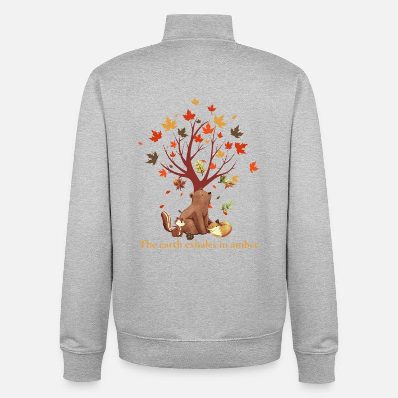 Waldtiere mit Herbstbaum und Spruch - Unisex Organic Zip Sweatshirt von Stanley/Stella - Grau meliert