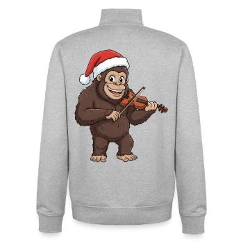 Christmas Bigfoot Sasquatch Playing Violin - Unisex Organic Zip Sweatshirt by Stanley/Stella - heather grey - Back - AI Model Male 185 light (185cm)