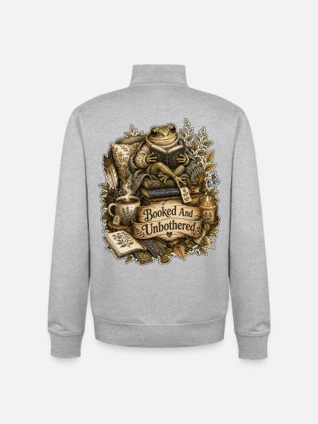 Booked And Unbothered Frog - Unisex Organic Zip Sweatshirt by Stanley/Stella - heather grey