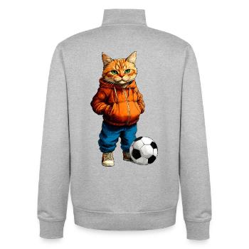Footballer Cat - Sweat zippé unisexe en coton bio Stanley/Stella - gris chiné - Dos - AI Model Male 185 light (185cm)