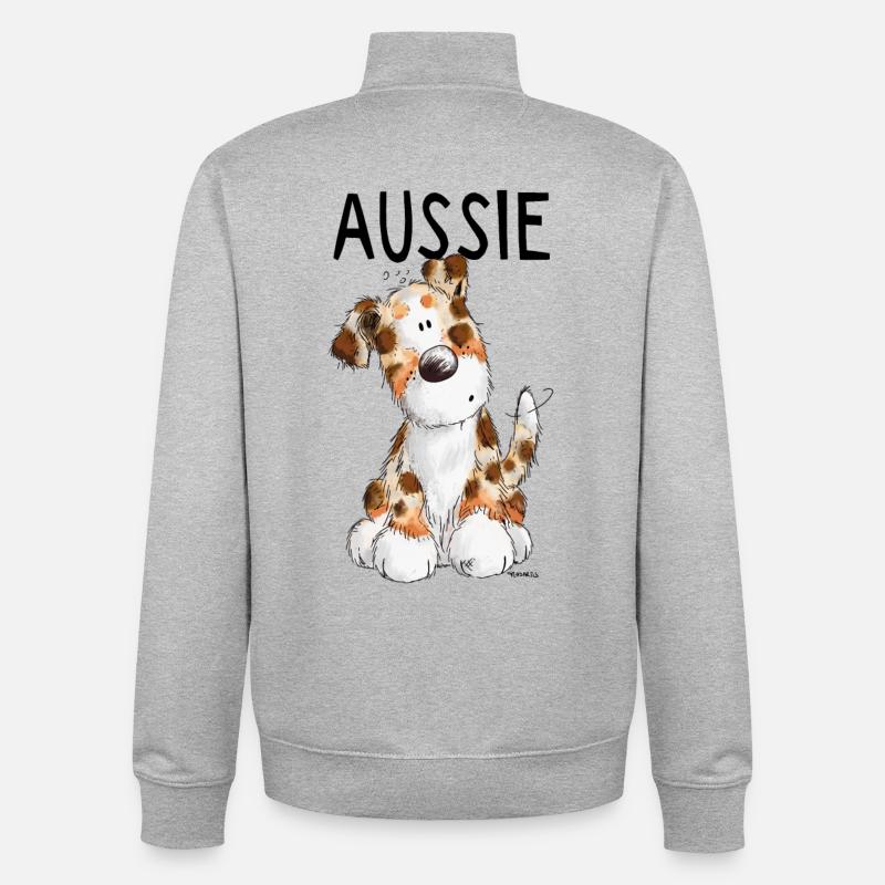 Fröhlicher Aussie - Australian Shepherd - Geschenk - Unisex Organic Zip Sweatshirt von Stanley/Stella - Grau meliert