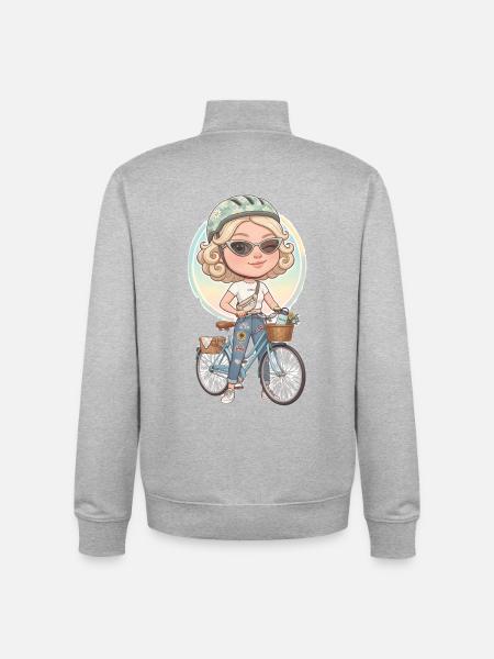 Pastel Cyclist Cutie - Unisex Organic Zip Sweatshirt by Stanley/Stella - heather grey