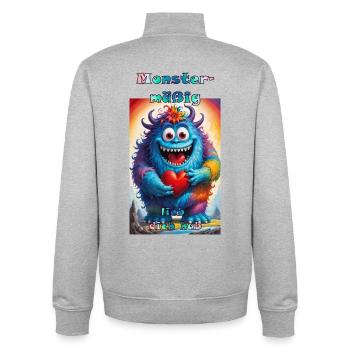 Monstermäßig lieb dich hab Lieblingsmensch Liebe - Unisex Organic Zip Sweatshirt von Stanley/Stella - Grau meliert - Hinten - AI Model Male 185 light (185cm)