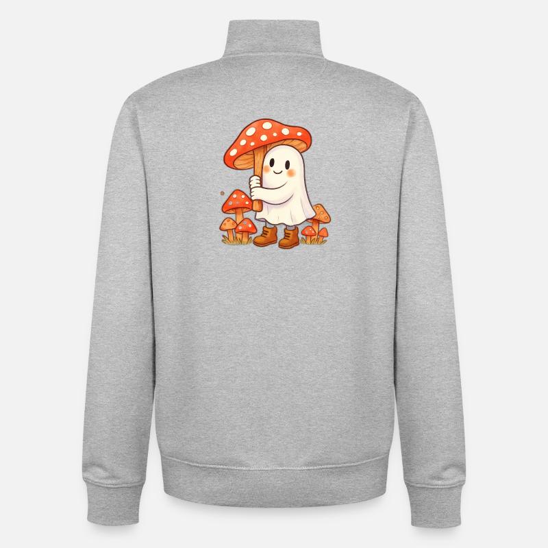 Fantôme avec un parapluie - un champignon - Sweat zippé unisexe en coton bio Stanley/Stella - gris chiné