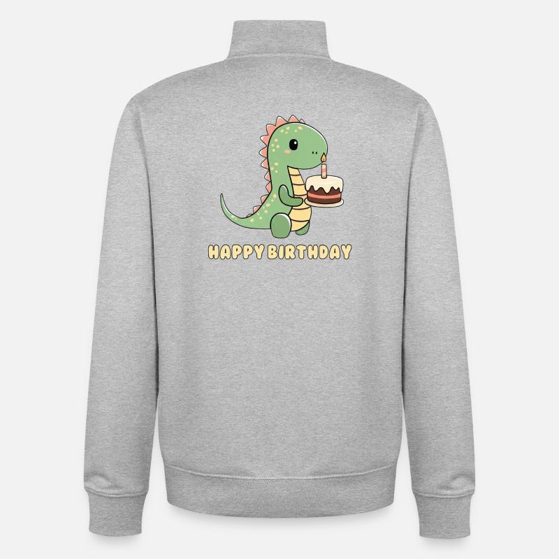 Dino mit einer Geburtstagstorte  - Unisex Organic Zip Sweatshirt von Stanley/Stella - Grau meliert
