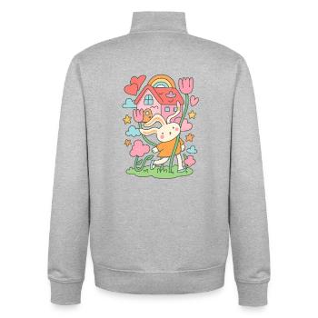 Pastel Rabbit dollhouse in Bloom - Unisex Organic Zip Sweatshirt by Stanley/Stella - heather grey - Back - AI Model Male 185 light (185cm)