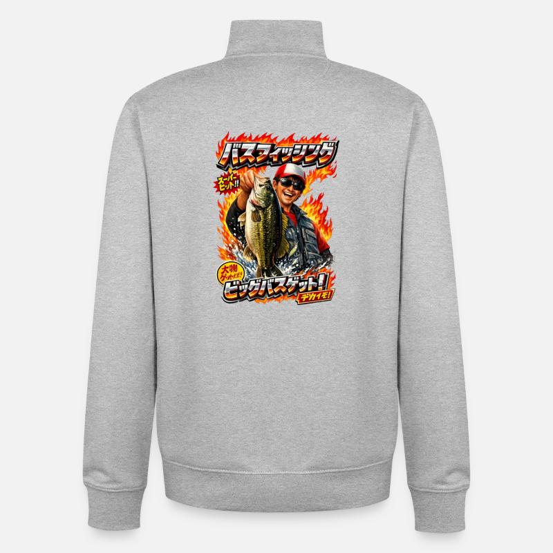 Logo de pêche - Sweat zippé unisexe en coton bio Stanley/Stella - gris chiné