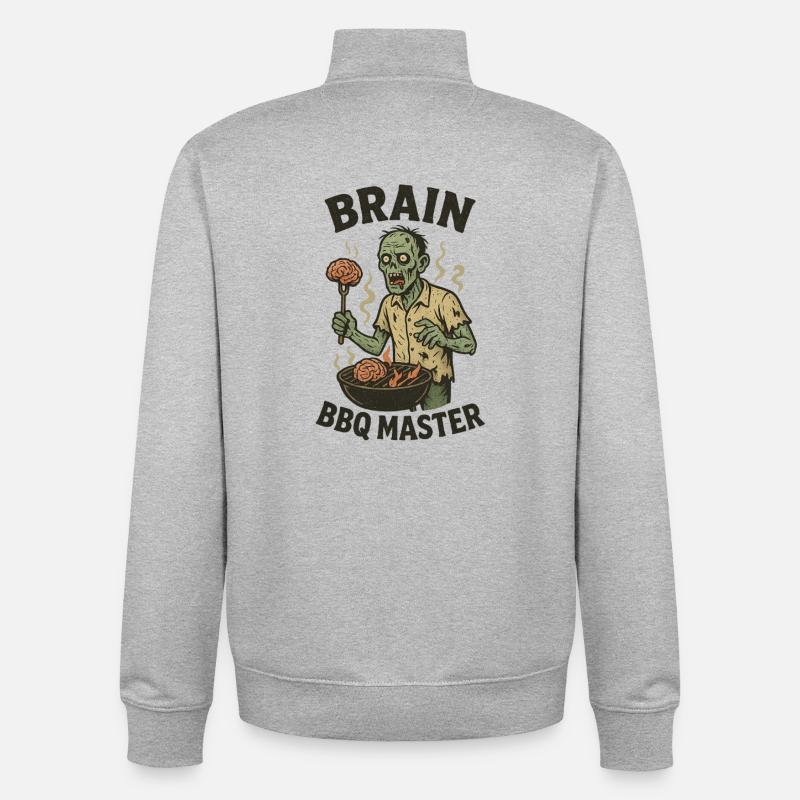 Zombie Grill Master Brain BBQ - Unisex Organic Zip Sweatshirt by Stanley/Stella - heather grey