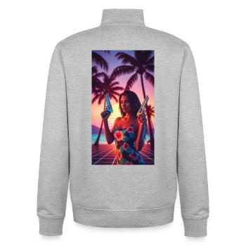Sunset Woman - Sweat zippé unisexe en coton bio Stanley/Stella - gris chiné - Dos - AI Model Male 185 light (185cm)