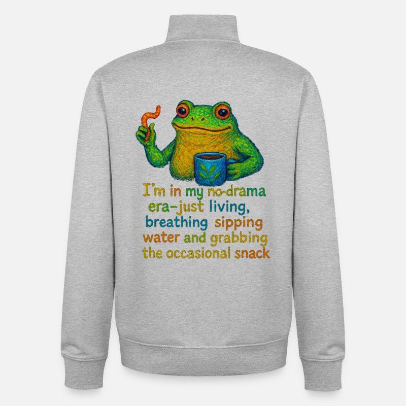 No-Drama Frog Mug Design - Sweat zippé unisexe en coton bio Stanley/Stella - gris chiné