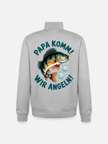 Papa komm! Wir Angeln - Unisex Organic Zip Sweatshirt von Stanley/Stella - Grau meliert
