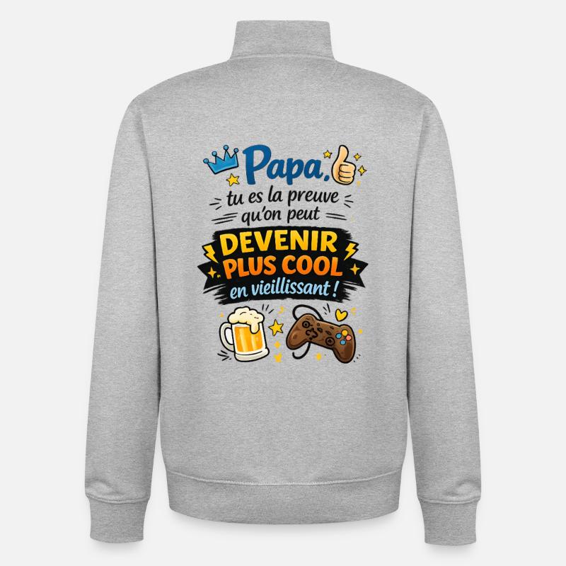 Papa, preuve que l'âge brille - Sweat zippé unisexe en coton bio Stanley/Stella - gris chiné