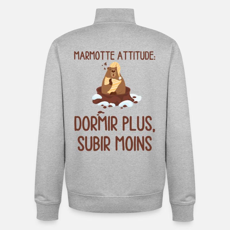 Marmotte Attitude Dormir Plus - Sweat zippé unisexe en coton bio Stanley/Stella - gris chiné
