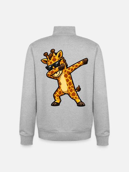 Dabbing Giraffe - Unisex Organic Zip Sweatshirt by Stanley/Stella - heather grey