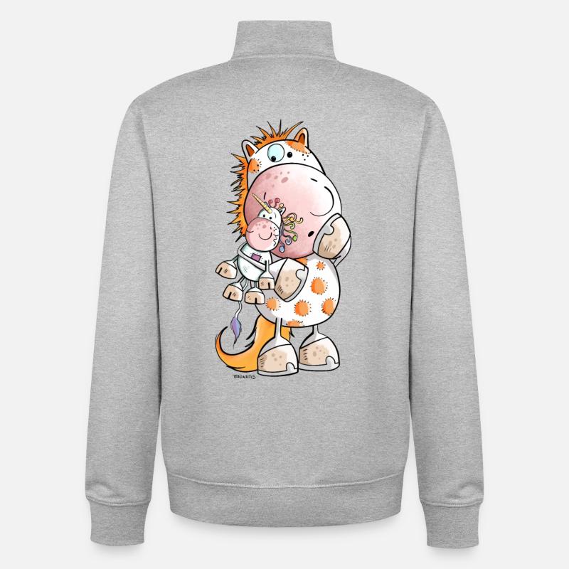 Pferd mit Einhorn Kuscheltier Cartoon  - Unisex Organic Zip Sweatshirt von Stanley/Stella - Grau meliert