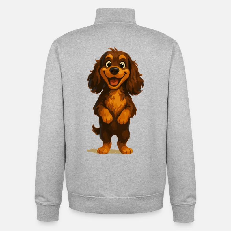 Cocker Spaniel Grinning Broadly - Unisex Organic Zip Sweatshirt by Stanley/Stella - heather grey