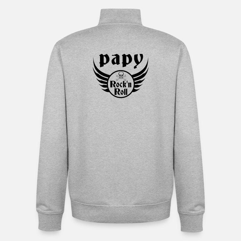 Papy Rock'n Roll Skull Ailes Vintage - Sweat zippé unisexe en coton bio Stanley/Stella - gris chiné