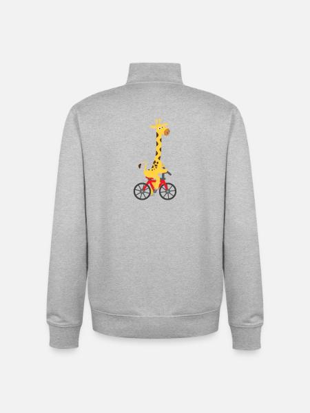 Børnemotiv: Giraf kører på cykel - Stanley/Stella unisex sweatshirt med lynlås i økologisk - grå meleret