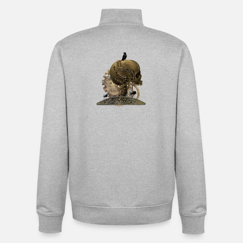 Stunning gruesome technical skull - Unisex Organic Zip Sweatshirt by Stanley/Stella - heather grey