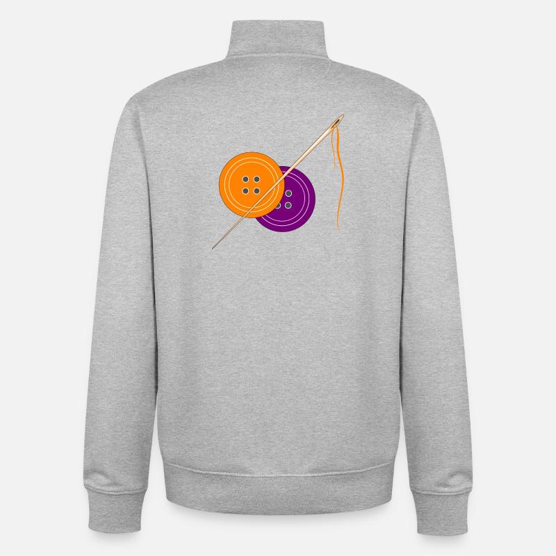 Motif de bouton de couture créatif dans un style vintage - Sweat zippé unisexe en coton bio Stanley/Stella - gris chiné