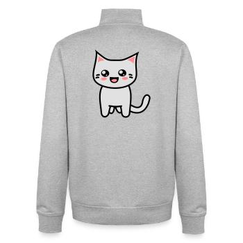Kitteh Kawaii avec des yeux ronds - Sweat zippé unisexe en coton bio Stanley/Stella - gris chiné - Dos - AI Model Male 185 light (185cm)