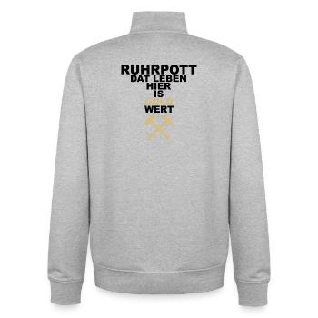RUHRPOTT DAT LIVING HERE IS WORTH ITS WEIGHT IN GOLD - Unisex Organic Zip Sweatshirt by Stanley/Stella - heather grey - Back - AI Model Male 185 light (185cm)