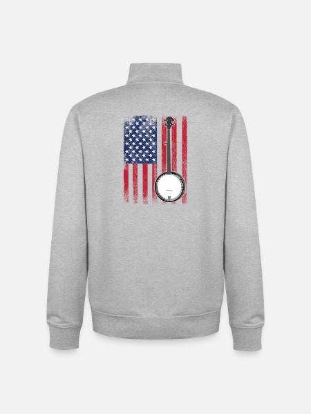 Banjo USA Drapeau - Sweat zippé unisexe en coton bio Stanley/Stella - gris chiné