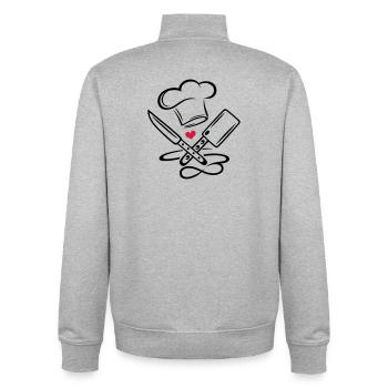 Chapeau de chef de cuisine chef cuisinier couteau infinity icon - Sweat zippé unisexe en coton bio Stanley/Stella - gris chiné - Dos - AI Model Male 185 light (185cm)