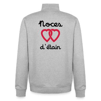 Noces d'étain - Sweat zippé unisexe en coton bio Stanley/Stella - gris chiné - Dos - AI Model Male 185 light (185cm)