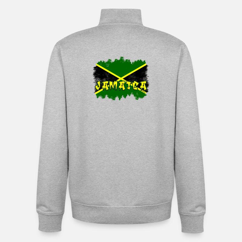 Design du drapeau graffiti jamaïcain - Sweat zippé unisexe en coton bio Stanley/Stella - gris chiné