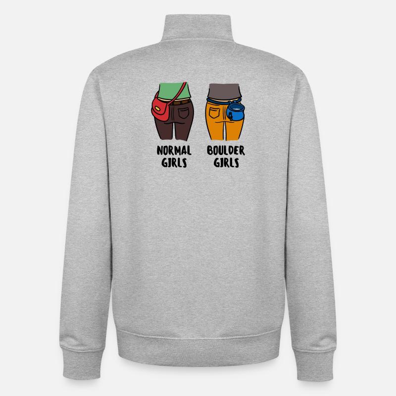 Boulder Boulderer Climbing Mountaineering Funny - Unisex Organic Zip Sweatshirt by Stanley/Stella - heather grey