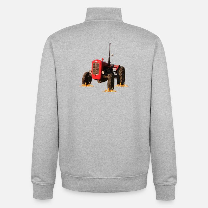 Red tractor in the field - Unisex Organic Zip Sweatshirt by Stanley/Stella - heather grey