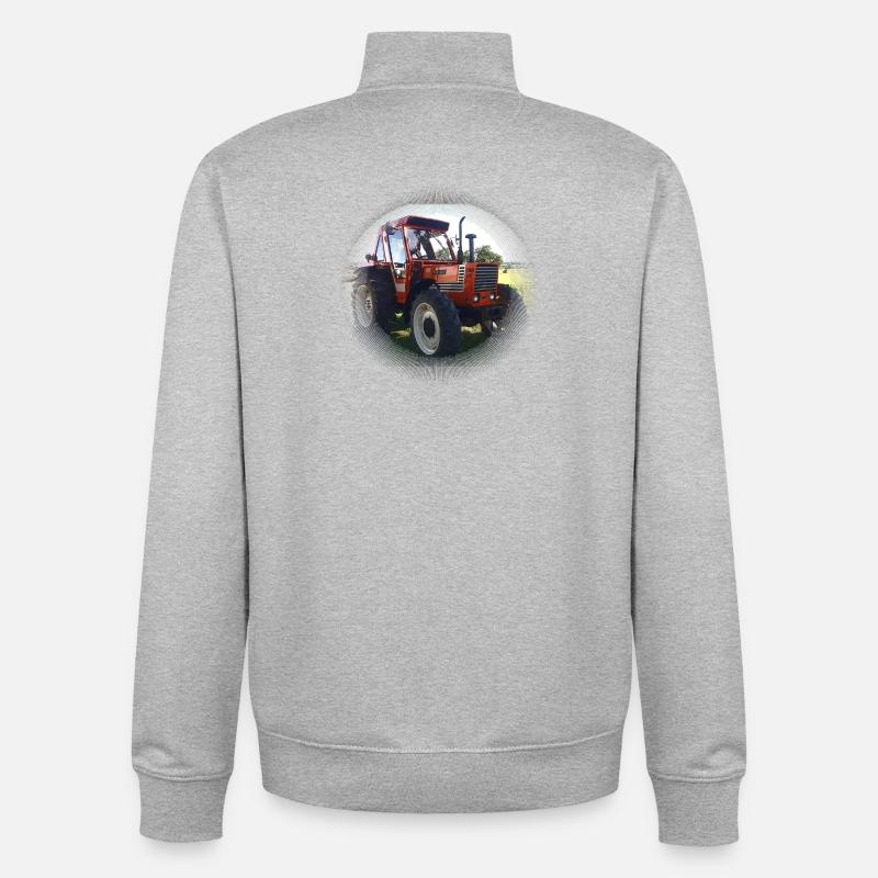 Paysage du champ Red Tractor - Sweat zippé unisexe en coton bio Stanley/Stella - gris chiné