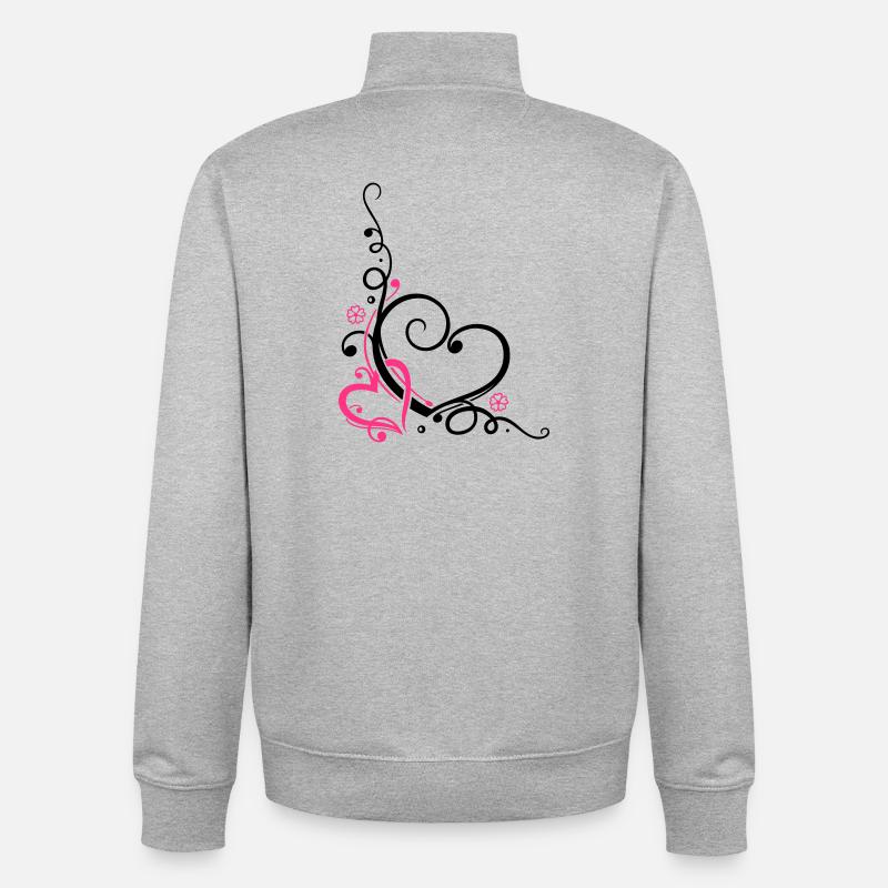 Deux coeurs avec des fleurs - Sweat zippé unisexe en coton bio Stanley/Stella - gris chiné