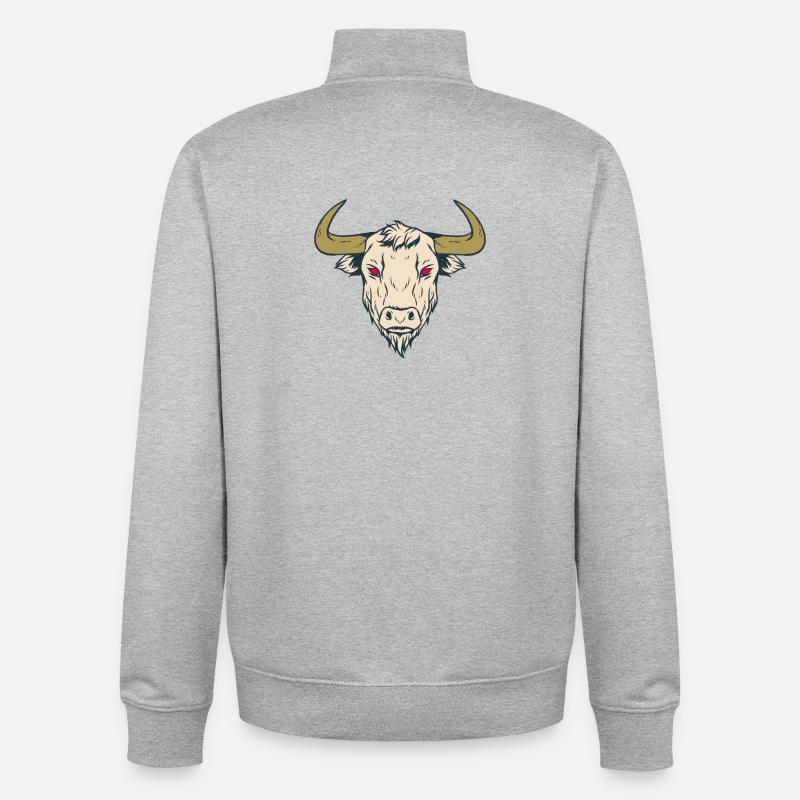 Taurus Red Eyes Devil - Unisex Organic Zip Sweatshirt by Stanley/Stella - heather grey