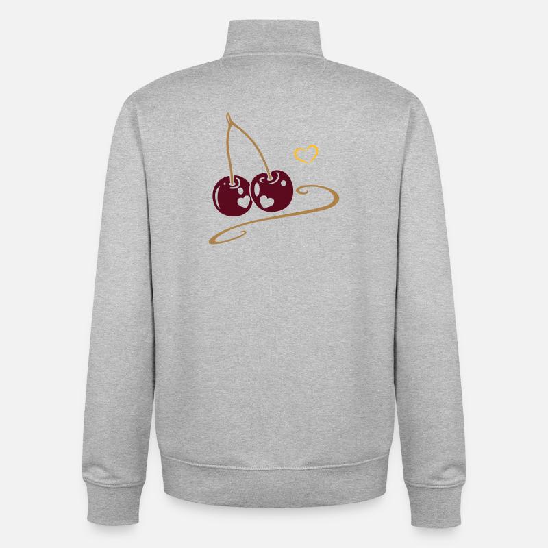 Deux cerises aux cœurs, amoureuses. - Sweat zippé unisexe en coton bio Stanley/Stella - gris chiné