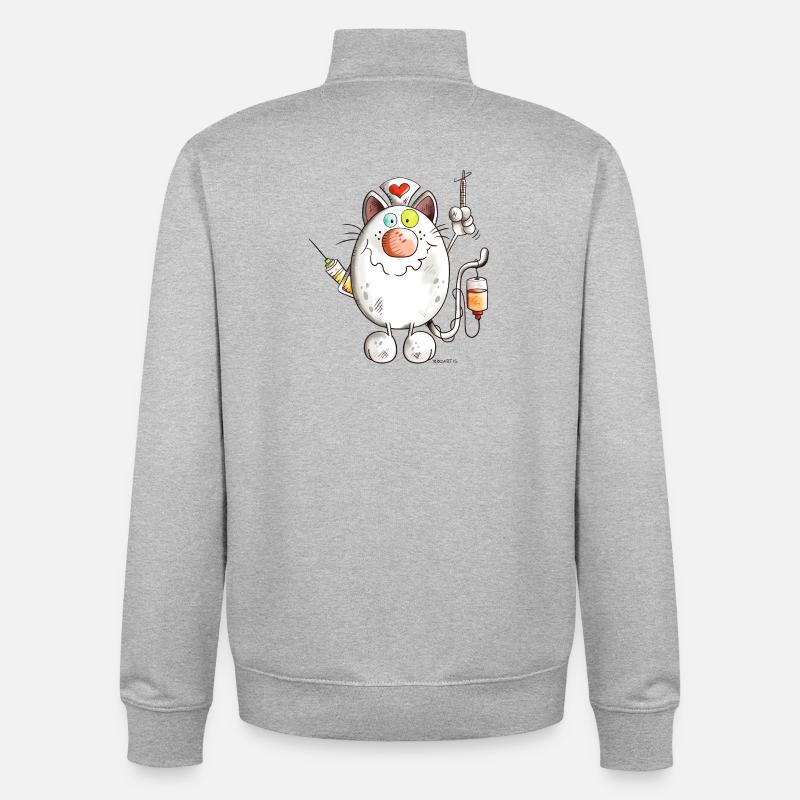 Krankenschwester Katze mit Herz - Comic - Unisex Organic Zip Sweatshirt von Stanley/Stella - Grau meliert