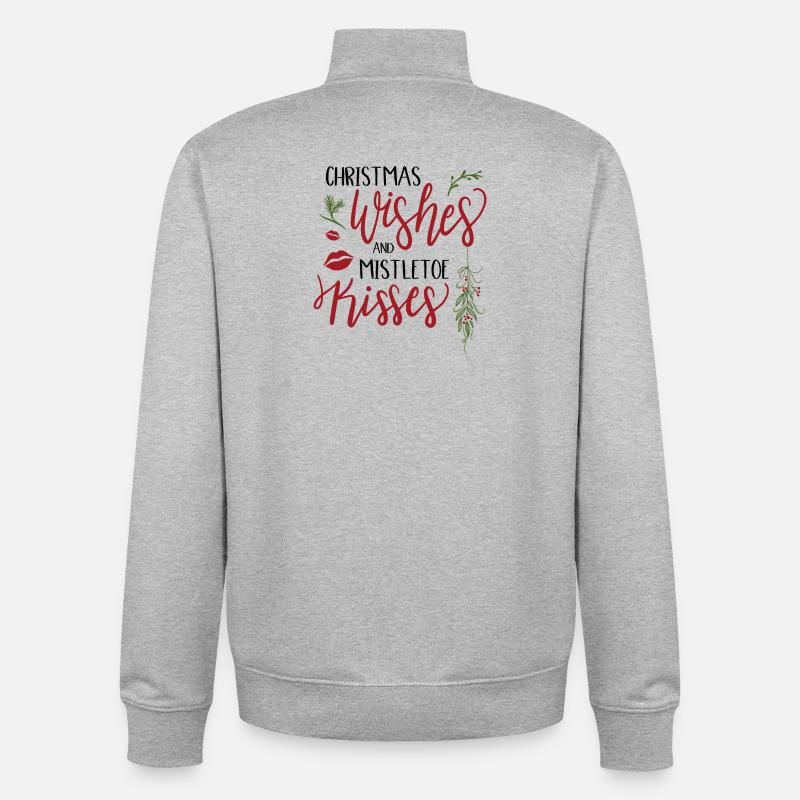 Vœux de Noël Gui Bisous - Sweat zippé unisexe en coton bio Stanley/Stella - gris chiné