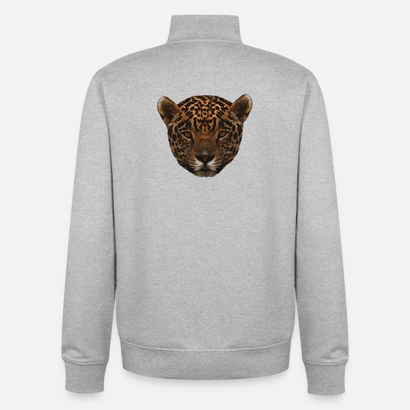 Assez gros chats, gros chat Onca visage - Sweat zippé unisexe en coton bio Stanley/Stella - gris chiné