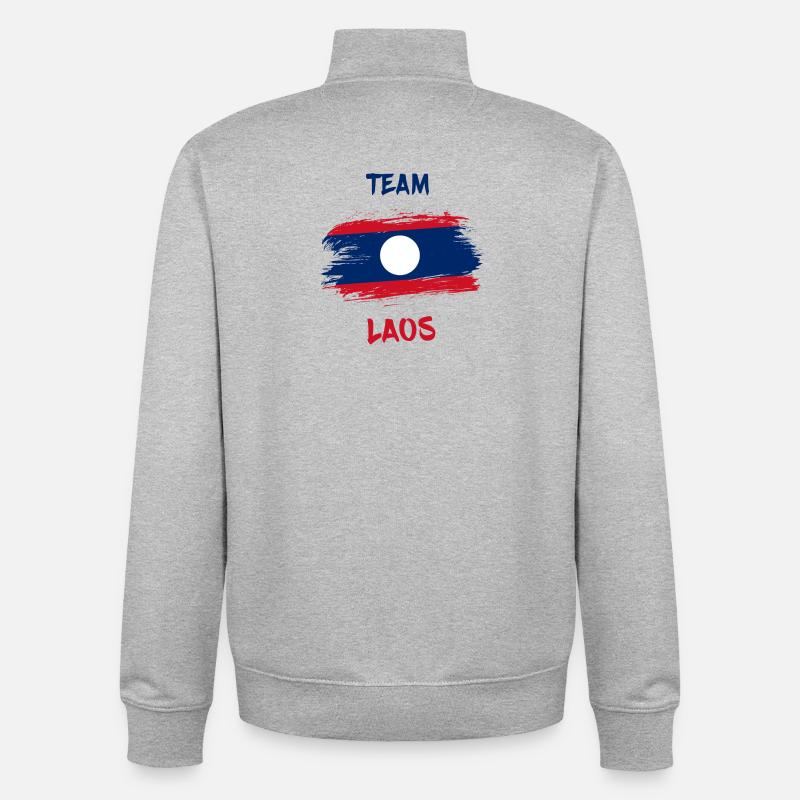 Team Laos Drapeaux Design / Cadeau - Sweat zippé unisexe en coton bio Stanley/Stella - gris chiné