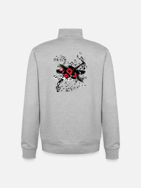 Rote Plattenmelodie und Tastenspur - Unisex Organic Zip Sweatshirt von Stanley/Stella - Grau meliert