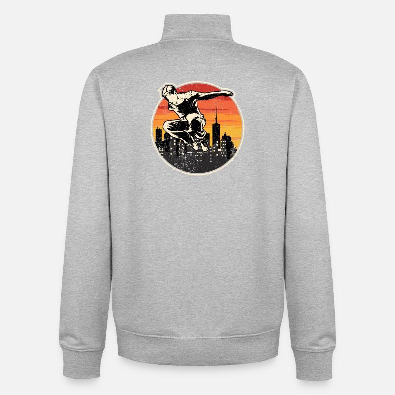 Skate City Sunset Jump - Sweat zippé unisexe en coton bio Stanley/Stella - gris chiné