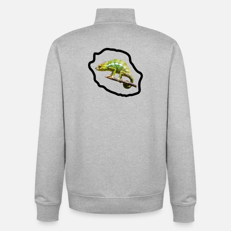 Chameleon vert sur branche - Sweat zippé unisexe en coton bio Stanley/Stella - gris chiné