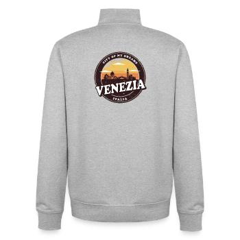 Design vintage de Venise - Sweat zippé unisexe en coton bio Stanley/Stella - gris chiné - Dos - AI Model Male 185 light (185cm)