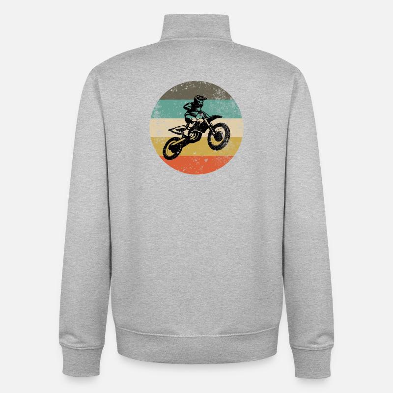 Moto rétro sur cercle rayé - Sweat zippé unisexe en coton bio Stanley/Stella - gris chiné