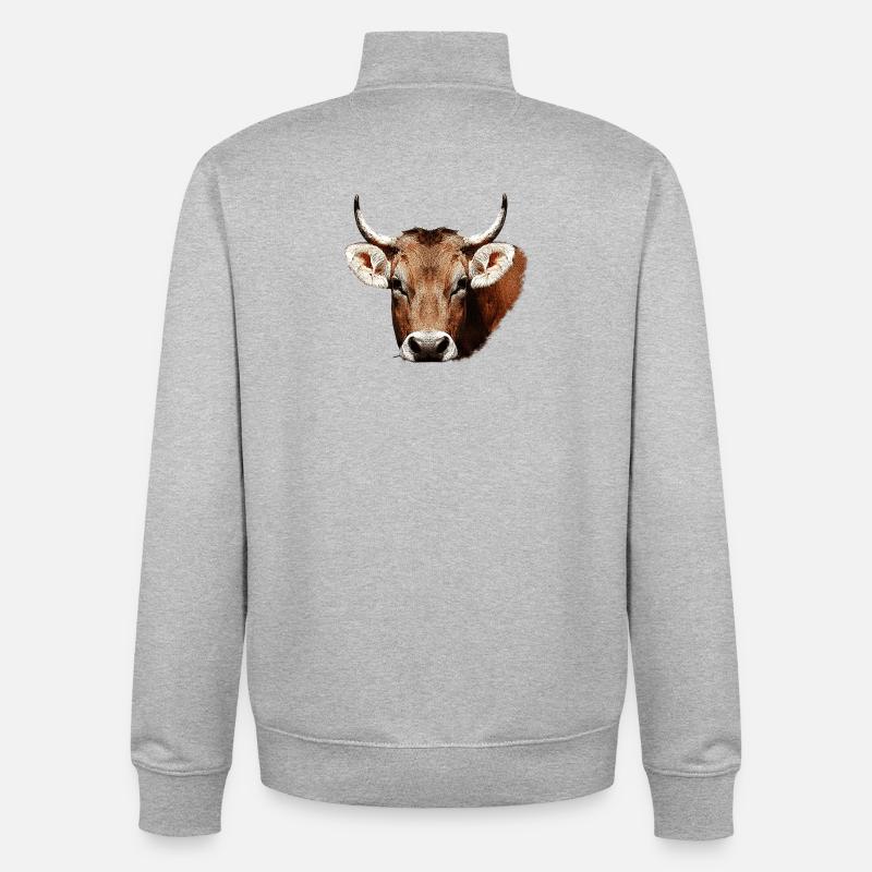 süße tierdesigns mädchen, kuh beige, rustikal - Unisex Organic Zip Sweatshirt von Stanley/Stella - Grau meliert